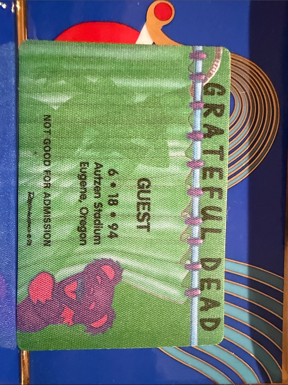 Grateful Dead Green and Purple Dancing Bear Guest Pass